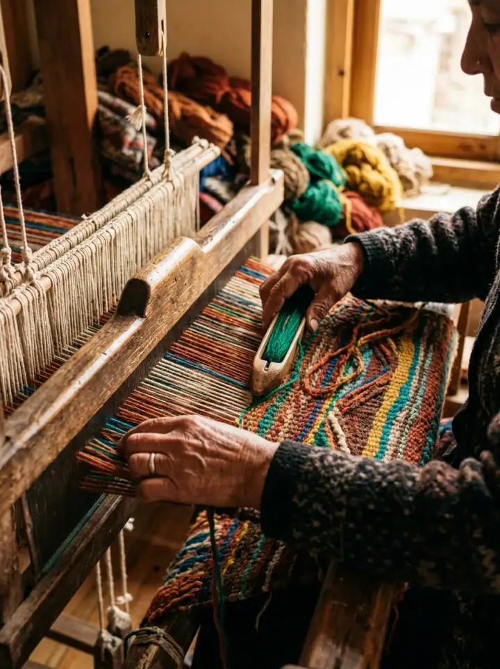 Resim Halı atölyesinde halı dokuma detayı